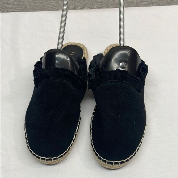 Kate Spade Black Suede Ruffled Espadrille Mules Size 7 - Picture 1 of 10